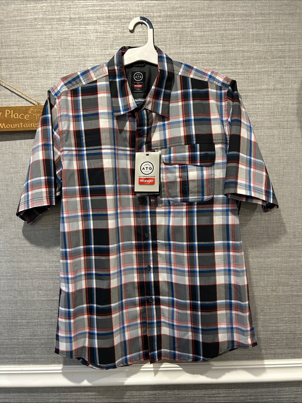 Wrangler Short Sleeve Plaid Button-Up Shirt - Black, Blue, Red, White